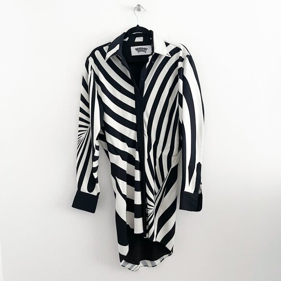 Brandon Maxwell The Nouveau Ruched Striped Crepe Mini Dress Black and Off-White - Picture 2 of 10